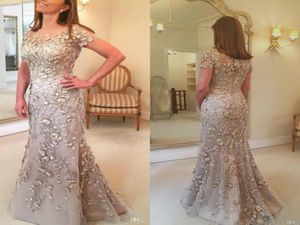 Elegante Mother039S Dress Mermaid Mother of the Bride Vestidos con cuentas 3D Floral Lace Mangas cortas Longitud de piso Custom 8954630