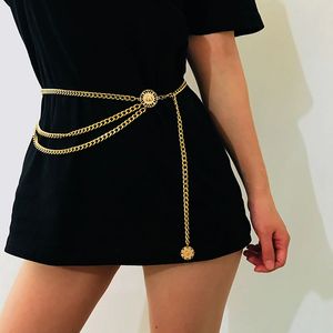 Elegante cinturón de cadena multicapa para mujer, moda, Color dorado y plateado, cintura alta de Metal, vestido con cadena para el cuerpo, cinturón con borlas para mujer