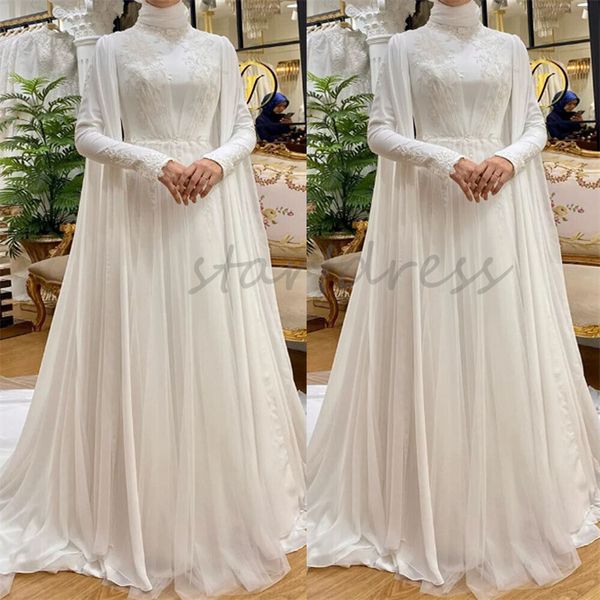 Élégante robe de mariée musulmane en mousseline de soie 2024 princesse Boho blanc dubaï arabe robes de mariée dentelle appliques pays jardin robe de mariage robe de mariée islamique à manches longues