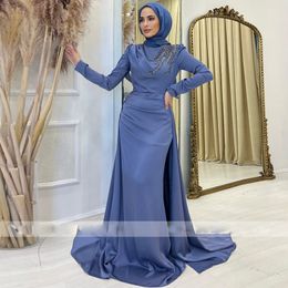 Robes De soirée musulmanes élégantes avec jupe en Satin Appliques Hijab Robe formelle à manches longues Robe De soirée islamique 326 326