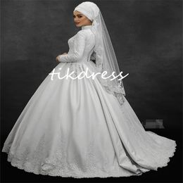 Elegantes vestidos de novia Muslimah 2024 Apliques de encaje Vestido de novia de manga larga Corsé Vestido de fiesta Jardín País Vestido de novia Islámico musulmán vestido de novias árabe