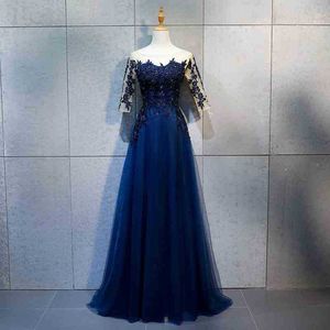 Élégant bleu marine mère de la mariée robes image réelle pure avec appliques en mousseline de soie longue mère des robes de mariée en vente pas cher