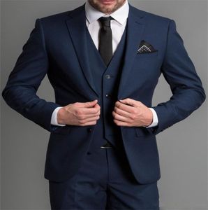 Elegant Navy Blue Wedding Cost Two Button Groom Tuxedos Groomsmen Evening Prom Party Wear Suit JacketPantsVest Custo4464205