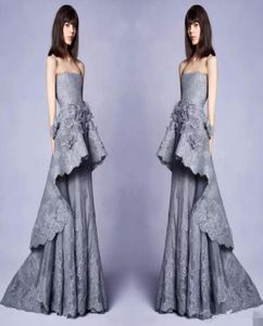 Élégante nouvelle collection 2020 longues robes de soirée grises avec des embellissements floraux 3D en dentelle sans bretelles décolleté Pageant robe de soirée Gown1078328