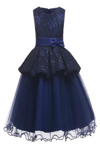 Robes de filles à fleurs élégantes, bleu marine, sans manches, en Tulle, robes de fête de mariage, à la mode, vêtements pour enfants, nouvelle collection, 8148134