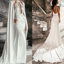 Elegante nueva moda sirena vestidos de novia 2022 con envoltura de satén de alta calidad halter tren de barrido jardín vestidos de novia hechos a medida 3140