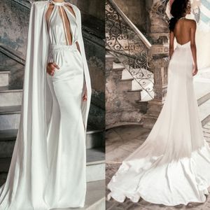 Robes de mariée de sirène de nouvelle mode élégante 2022 avec enveloppement de gardien de navette en satin de haute qualité