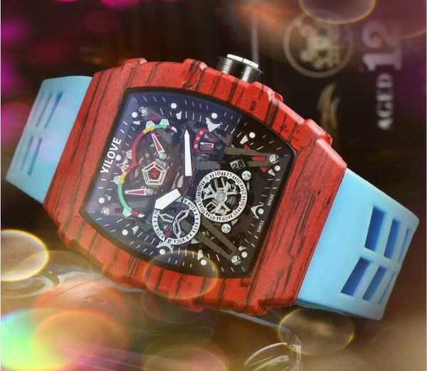 Elegant Noble Mens Wood Grain Fiber Case Watc 43mm Japan Quartz Chronograph Men Squelette DIAL HIP HOP HOSTER CONRIMATION SPORTS POPULIT