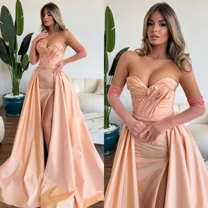 Elegante naakt prom -jurk taft taffeta plooien lieverd formele avondjurken elegante gesplitste feestjurken voor speciale gelegenheden een lijn beloning