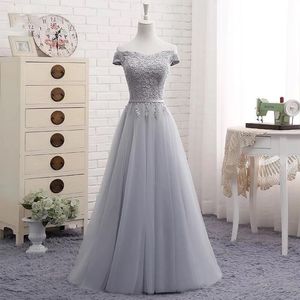 Elegant off shoulder bruidsmeisje jurk tule met applique echte foto's