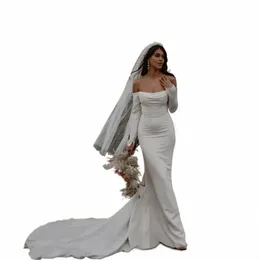 Elegante fuera del hombro LG manga sirena boda Dr Strapl Lg tren vestidos de boda nupciales sexy blanco boda Dres 2023 D9h8 #