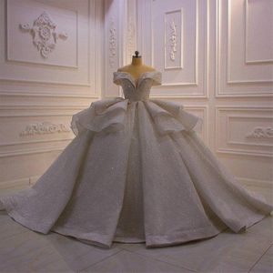 Elegant Off Schouder Mouwloze baljurk trouwjurken 2023 Luxy prachtige glitterlaag jurk vestido de novia bruidsjurken 236N
