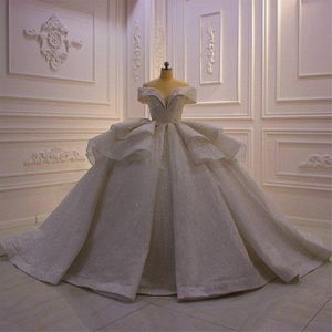 Elegant Off Schouder Mouwloze baljurk trouwjurken 2023 Luxy prachtige glitterlaag jurk vestido de novia bruidsjurken 217i
