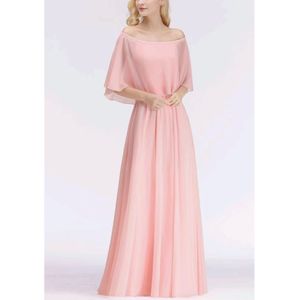 Elegant van de schouder Bruidsmeisje jurken Long Pink Chiffon A Line Wedding Formal Jurken