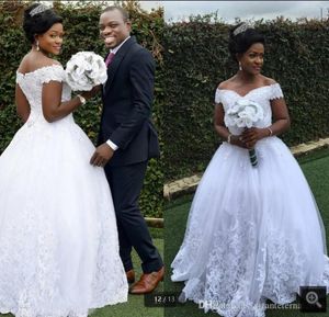 Élégant robes de mariée à l'épaule, robe nuptiale en dentelle applique plus taille corset perle arrière vestidos de novia 403 sur mesure