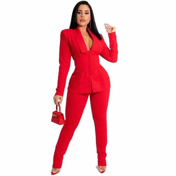 Élégant bureau Lady 2 pièces ensembles femmes tenues corset blazer manteau et pantalon crayon costume busin vêtements de travail correspondant ensemble uniforme O5Sk #