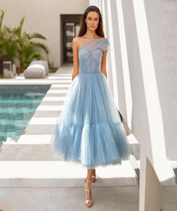 Elegant One épaule Sanying Evening Prom Robe Tulle Corset Maxi Fashions Tenues de fête de fête de la longueur de tube Vestidos de7286573