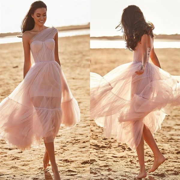 Élégant Une Épaule Sans Manches Soirée Robe De Bal Tulle Corset Maxi Fashions Tenues Thé-Longueur Homecoming Robe De Soirée Vestidos De271p