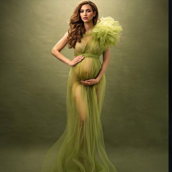Robes de maternité élégante One épaule en tulle voir à travers les femmes sexy robes de chambre pour la photographie