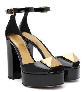 Elegant One Stud Sandals Chaussures nues noir blanc brevet cuir talons hauts ouverts Pumps Lady Party Robe Wedding Gladiator EU35-43