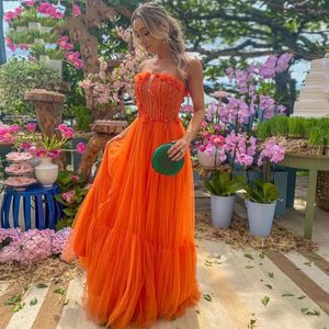 Elegante Oranje Avondjurk 2023 Sexy Strapless Bloem Vloerlengte Party Prom Baljurk Custom Made 328 328