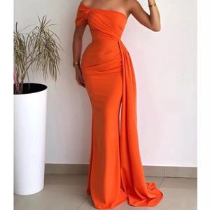 Robe de bal sirène Orange élégante, asymétrique épaule dénudée, longue, froncée, drapée avec ruban, robe de soirée de célébrité, 2023