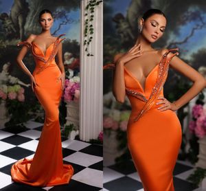 Elegant Oranje Grote Maten Zeemeermin Avondjurken Voor Vrouwen Sweetheart Kralen Avond Pageant Jurken Speciale Gelegenheid Verjaardag Beroemdheden Feestjurk Formele Kleding