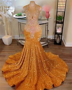 Vestidos de graduación de la sirena de lentejuelas de naranja elegantes para chicas negras de las chicas negras Beading Beading Gran Tamaño Fiesta de cumpleaños formal Vestidos de Novia Mal Mal