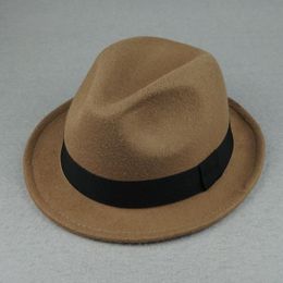 Chapeau Fedora en laine orange élégant pour femmes automne Vintage Trilby casquettes à large bord Jazz église Panama hommes feutre melon chapeaux Yy18111 Y190282d