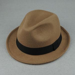 Chapeau Fedora en laine orange élégant pour femmes automne Vintage Trilby casquettes à large bord Jazz église Panama hommes feutre melon chapeaux Yy18111 Y190236r