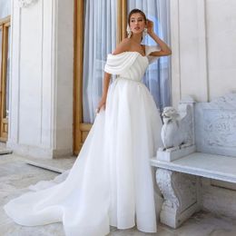 Robe De mariée élégante en Organza pour femmes, épaules dénudées, manches courtes, style Boho, ligne a, robes De fête De mariée