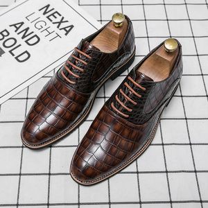 Elegant Oxford schoenen mannen schoenen Solid Color Crocodile Patroon PU Stiksel Lace Up Fashion Classic Business Casual Wedding Party Daily AD232