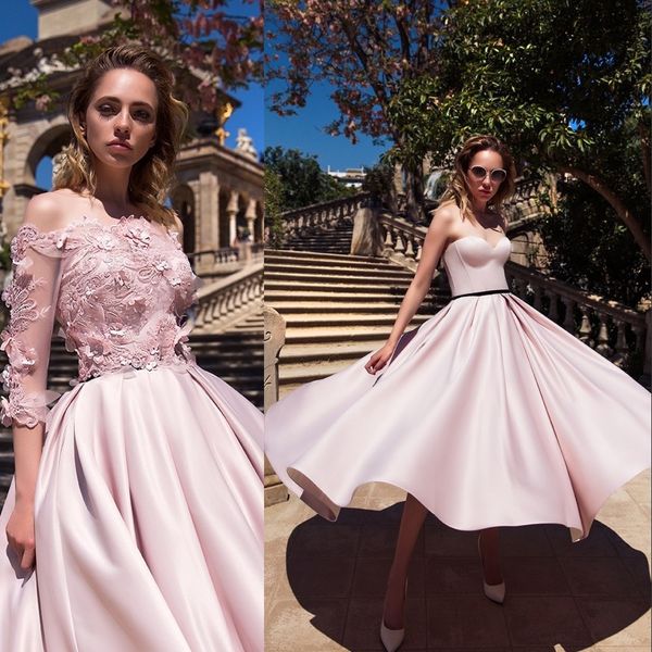 Élégante robe de soirée rose pâle avec chemisier appliqué nouvelle arrivée chérie satin cheville longueur robe de cocktail belle robe de bal tenue de soirée