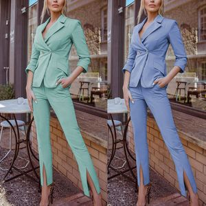 Trajes de pantalón elegante para mujeres atuendos profesionales 2023 chaqueta blazer de primavera traje de negocios de la oficina para mujeres