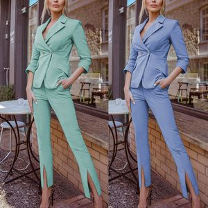 Costumes pantalons élégants pour femmes tenues professionnelles 2023 printemps Blazer veste femmes bureau costume d'affaires deux pièces ensembles