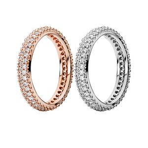 Élégant Pave Band Ring 925 Sterling Silver Wedding Jewelry Set Pour pandora Rose Gold petite amie cadeau CZ bagues en diamant avec boîte d'origine