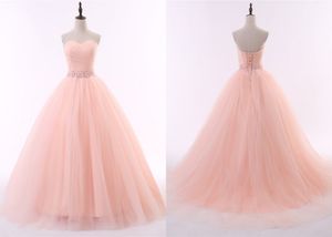 Elegante perzik baljurk avondjurk lange lieverd geplooide organza kristal lint korset terug goedkope prom formele jurken jurken