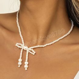 Elegante parel kralen vlinderdas korte choker ketting voor vrouwen trendy bruiloft parels ketting nek 2022 mode sieraden kraag