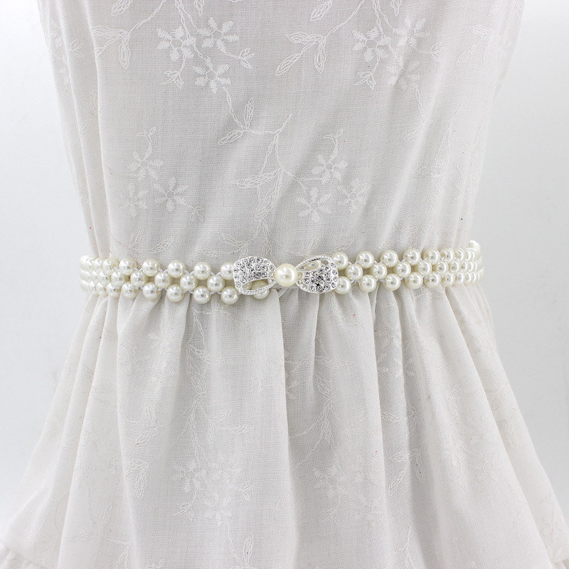 Wedding Sashes elegant pearl belt waist women elastic chain belts dress strap female crystal gift womens belt flower buckle waistband