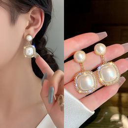 Elegante parel trendy ronde oorbel voor vrouwen meisjes bengelen oorbellen parel oorringen drop oorbellen mode sieraden accessoires