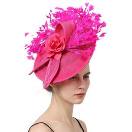 Élégant rose plume fascinateur mariage Bridal Hairclip événement chapeau pour la fête cocktail Headsor Floral Match Headwear 240430