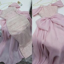 Elegante roze zeemeermin avondjurk 2024 Off-the-shoulder pailletten kralen Organza vrouwen prom Formal jurken Vestidos de Feast Robe de Soiree