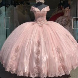 Robes De Quinceanera roses élégantes robes De 15 ans seize fête d'anniversaire doux 16 quinze XV robe 2024 élégante débutante robe de bal dentelle applique robe de concours