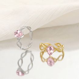 Élégant Rose Strass Cristal Femmes Anneau Princesse Bande De Mariage Rose Or Couleur Femme Bague De Fiançailles Bijoux De Fête