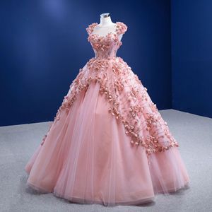 Robe De mariée trapèze en Tulle rose, élégante, robe De mariée princesse à fleurs 3D, avec traîne brosse, personnalisée, nouvelle collection, D-H23331