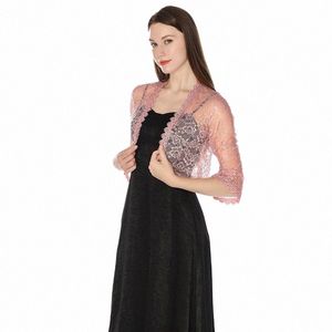 Élégante veste de mariage rose Wraps gris marine noir dentelle haussement d'épaules de mariée boléro veste manteau à manches courtes femmes formelle bal boléro S8o3 #