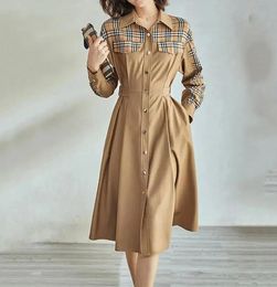 Robes à carreaux élégantes pour femmes, robe d'été de styliste à manches longues, taille fine, vêtements pour femmes