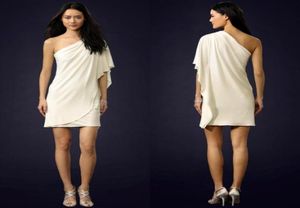 Élégant plissé une épaule de style grec ajusté de courtes mini-robes de fête à double couches modernes Rimes de fête romantique AE61504060158
