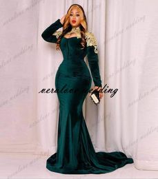 Robe de soirée africaine de taille plus élégante Green foncé à manches longues Velvet Sirvet Robes de bal pour filles noires Party Femme 2357205