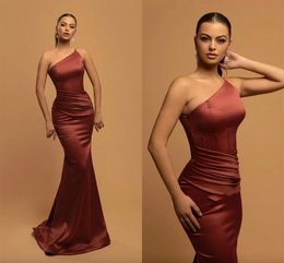 Elegante plus -size zeemeermin avondjurken voor zwarte vrouwen een schouderplooien gedrapeerd satijnen formele speciale gelegenheid Pageant Verjaardagsfeest Prom jurken op maat gemaakt